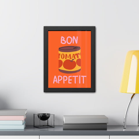 Bon Appetit Tomato Can Framed Poster - Fun Kitchen Decor for Food Lovers