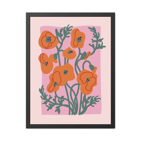 Flowers 2 - Botanical Framed Poster - Vibrant Orange Poppies Art for Home Decor