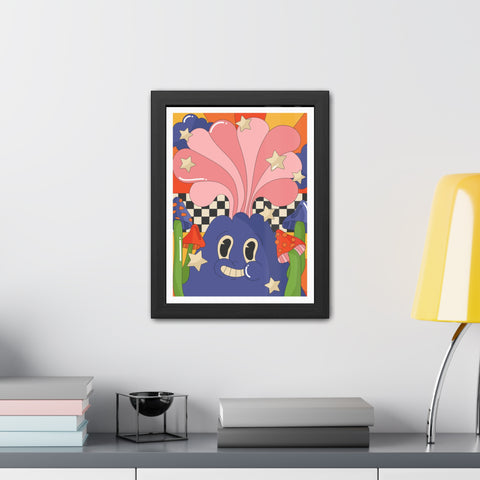 Fantasland 1 - Whimsical Framed Poster - Colorful Character with Stars and Mushrooms