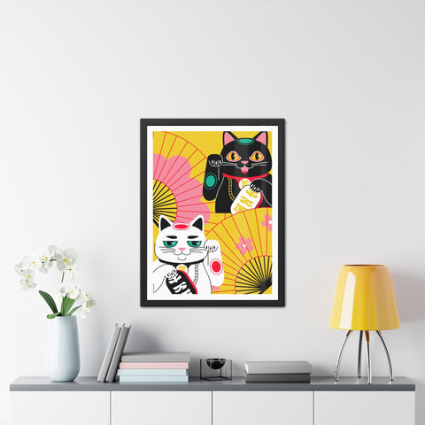 Japanese Garden 4 - Colorful Cat Framed Posters - Lucky Charm Wall Art for Cat Lovers