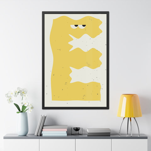 Lettermon E - Whimsical Framed Poster - Abstract Yellow Character Art for Home Decor