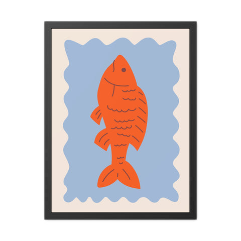 Whimsical Red Fish Art Print - Framed Poster Decor for Aquatic Lovers