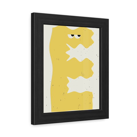 Lettermon E - Whimsical Framed Poster - Abstract Yellow Character Art for Home Decor