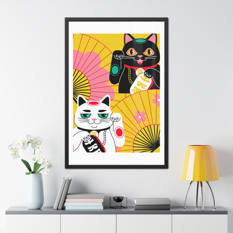 Japanese Garden 4 - Colorful Cat Framed Posters - Lucky Charm Wall Art for Cat Lovers