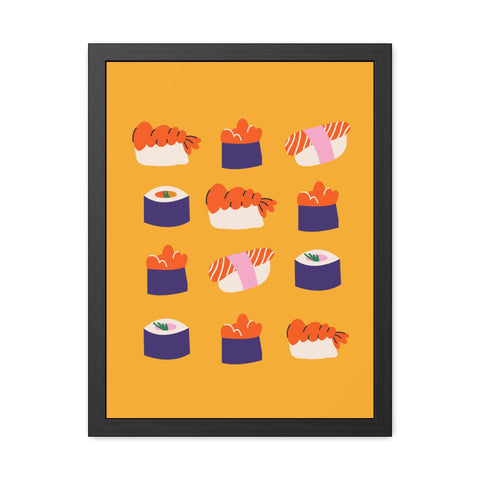 Whimsical Sushi Framed Poster - Colorful Japanese Cuisine Art