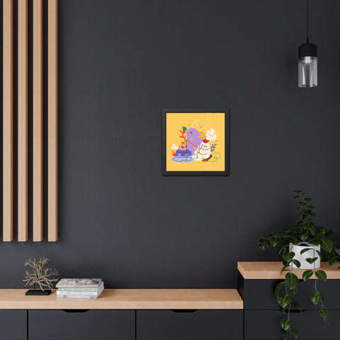 Fun Land 3 - Colorful Whimsical Framed Poster - Playful Art with Fishing Cat and Fantasy Landscape