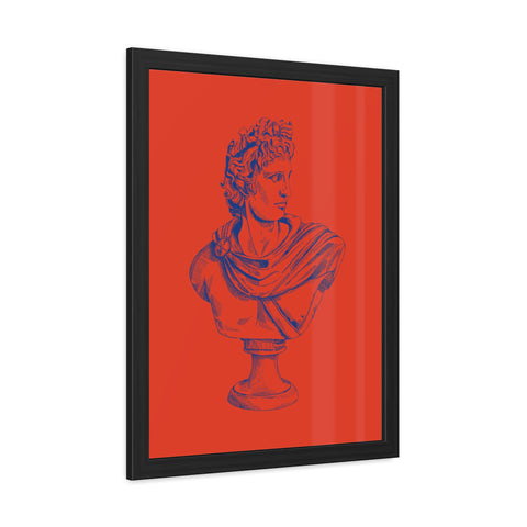 Greeked Out 3 - Vintage-Inspired Framed Poster of Classical Bust on Vibrant Background