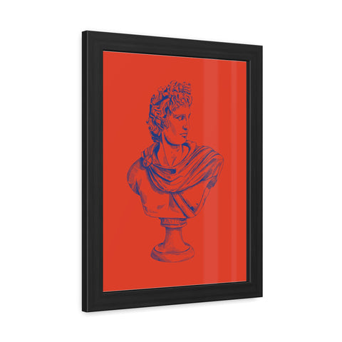 Greeked Out 3 - Vintage-Inspired Framed Poster of Classical Bust on Vibrant Background