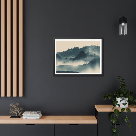 Foggy Morning 2 - Serene Mountain Landscape Framed Poster - Nature Wall Art for Tranquil Spaces