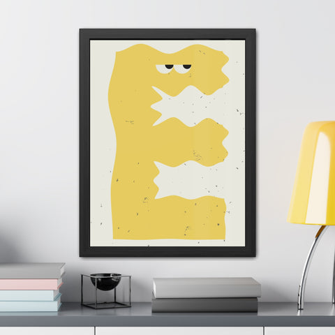 Lettermon E - Whimsical Framed Poster - Abstract Yellow Character Art for Home Decor