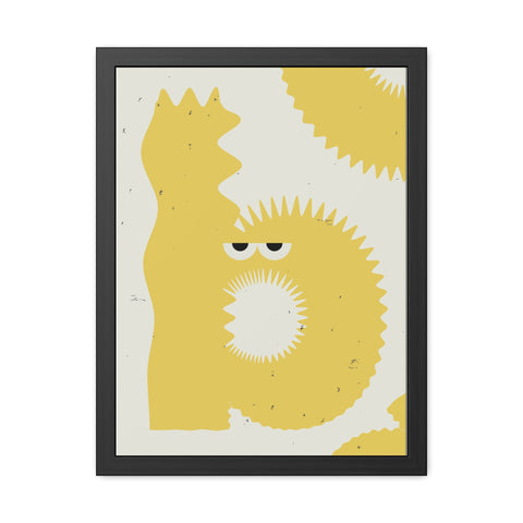 Lettermon - b - Whimsical Framed Poster - Yellow Abstract Creature Art for Playful Decor