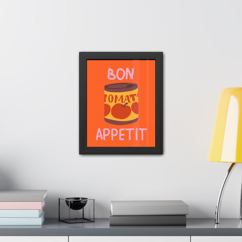 Bon Appetit Tomato Can Framed Poster - Fun Kitchen Decor for Food Lovers