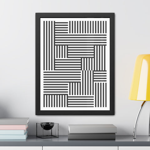 Gridline 4 - Modern Black and White Framed Poster - Minimalist Geometric Wall Art for Home Decor