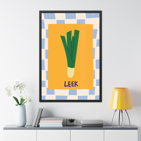 Whimsical Leek Framed Poster - Kitchen Art for Food Lovers