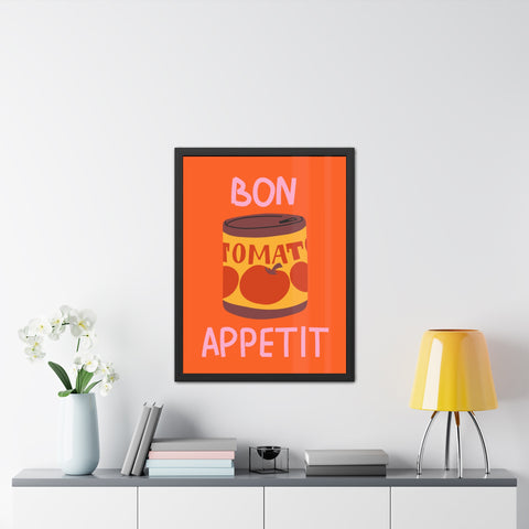 Bon Appetit Tomato Can Framed Poster - Fun Kitchen Decor for Food Lovers