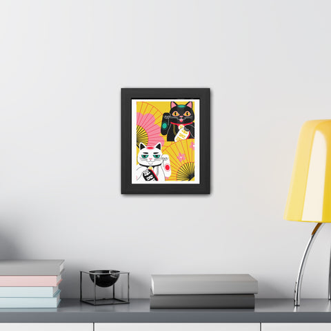 Japanese Garden 4 - Colorful Cat Framed Posters - Lucky Charm Wall Art for Cat Lovers
