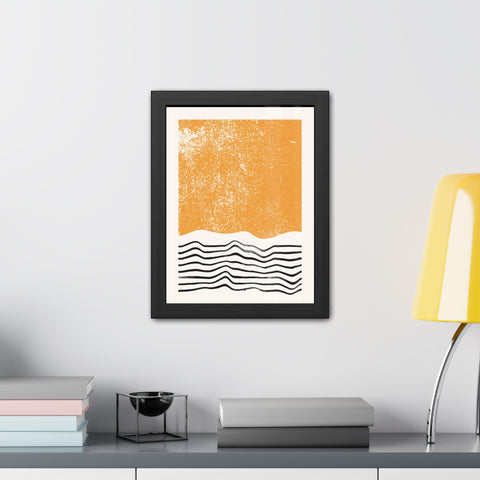 Ink Block 4 - Modern Framed Art Poster: Abstract Orange Waves Decor