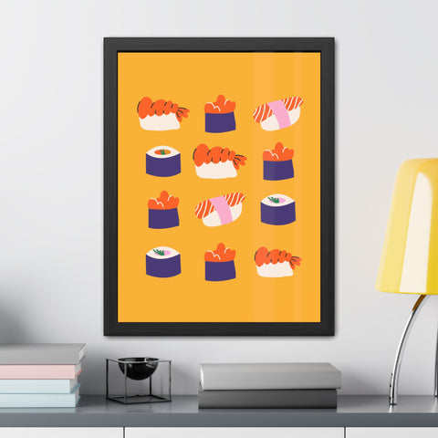 Whimsical Sushi Framed Poster - Colorful Japanese Cuisine Art