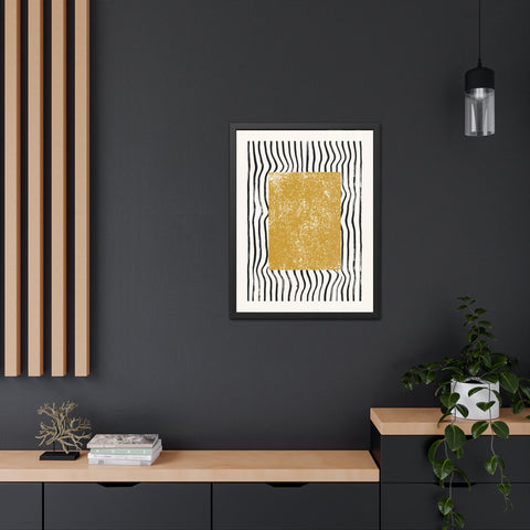 Ink Block 1 - Modern Abstract Framed Poster - Yellow and Black Art for Home Decor