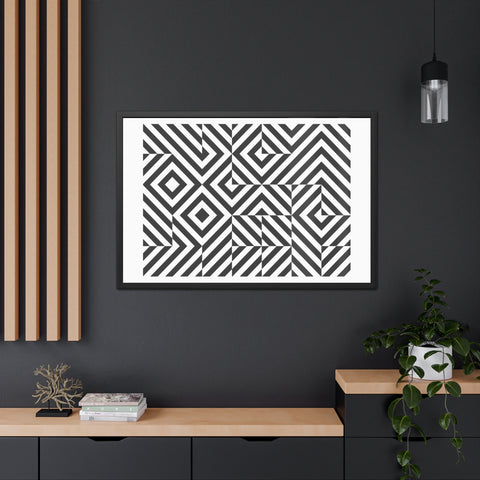 Horizon Grid 2 - Modern Geometric Framed Poster - Black and White Wall Art for Home Decor