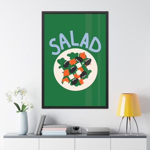 Whimsical Salad Framed Poster - Fun Kitchen Decor for Food Lovers