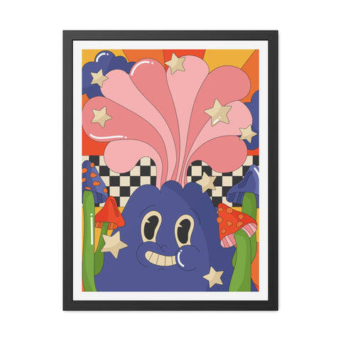 Fantasland 1 - Whimsical Framed Poster - Colorful Character with Stars and Mushrooms