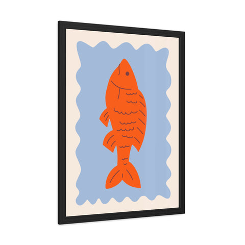 Whimsical Red Fish Art Print - Framed Poster Decor for Aquatic Lovers
