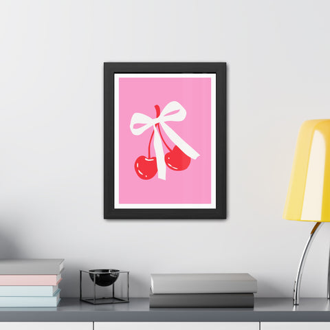 Lovin' 3 - Sweet Cherry Bow Framed Poster - Cute Home Decor for Vibrant Spaces