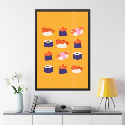 Whimsical Sushi Framed Poster - Colorful Japanese Cuisine Art