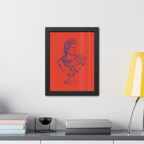 Greeked Out 3 - Vintage-Inspired Framed Poster of Classical Bust on Vibrant Background