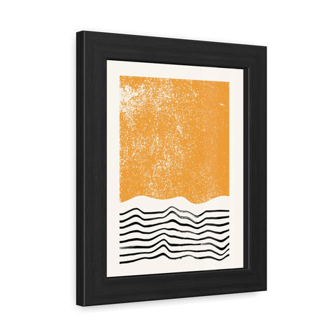 Ink Block 4 - Modern Framed Art Poster: Abstract Orange Waves Decor