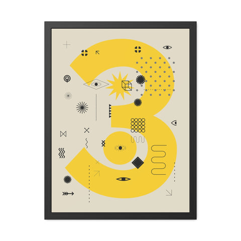 Kinta 3 - Modern Geometric Framed Poster - Bold Yellow '3' Design for Art Lovers