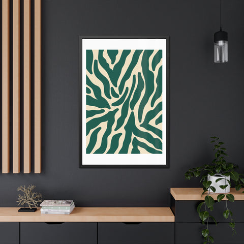 Natural formation 4- Modern Abstract Framed Poster - Green and Beige Wave Pattern Art for Home Decor