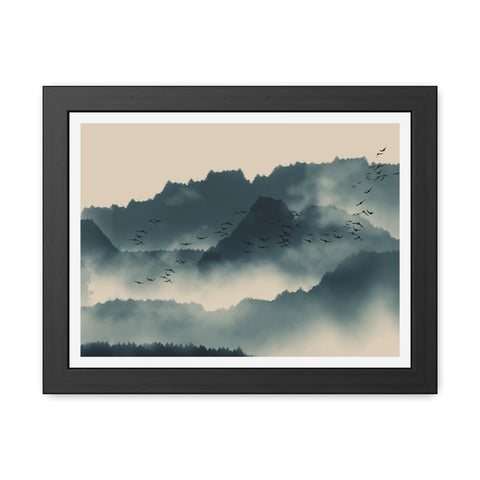 Foggy Morning 2 - Serene Mountain Landscape Framed Poster - Nature Wall Art for Tranquil Spaces