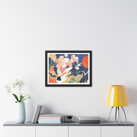 Pelican 1 - Elegant Framed Poster with Cherry Blossoms and Cranes - Art for Home Decor