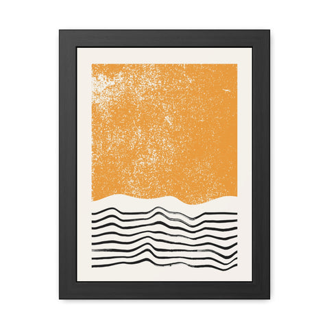 Ink Block 4 - Modern Framed Art Poster: Abstract Orange Waves Decor