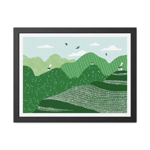 Greenscape - Serene Green Landscape Framed Poster - Nature Wall Art for Home Decor