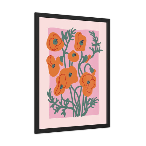 Flowers 2 - Botanical Framed Poster - Vibrant Orange Poppies Art for Home Decor