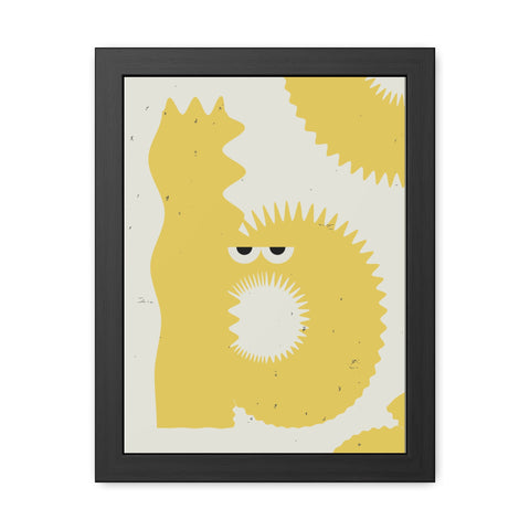 Lettermon - b - Whimsical Framed Poster - Yellow Abstract Creature Art for Playful Decor