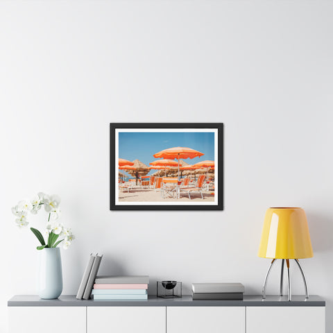 Orange Umbrellas - Tropical Beach Framed Poster - Vibrant Summer Decor & Gift for Beach Lovers
