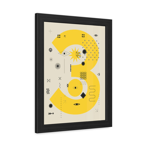 Kinta 3 - Modern Geometric Framed Poster - Bold Yellow '3' Design for Art Lovers