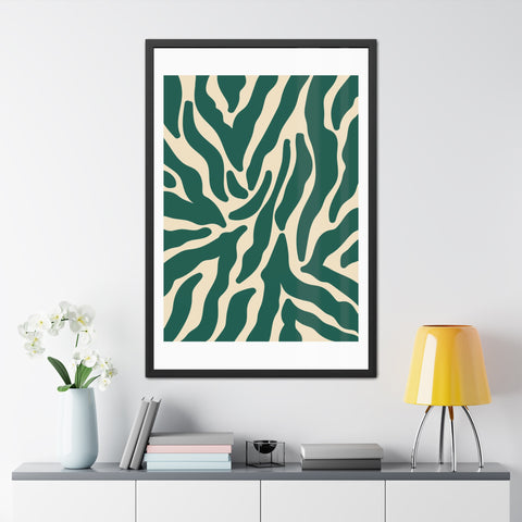 Natural formation 4- Modern Abstract Framed Poster - Green and Beige Wave Pattern Art for Home Decor