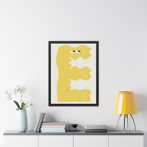 Lettermon E - Whimsical Framed Poster - Abstract Yellow Character Art for Home Decor