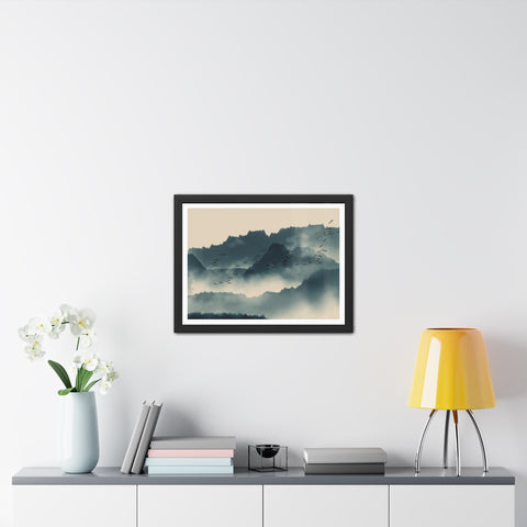 Foggy Morning 2 - Serene Mountain Landscape Framed Poster - Nature Wall Art for Tranquil Spaces