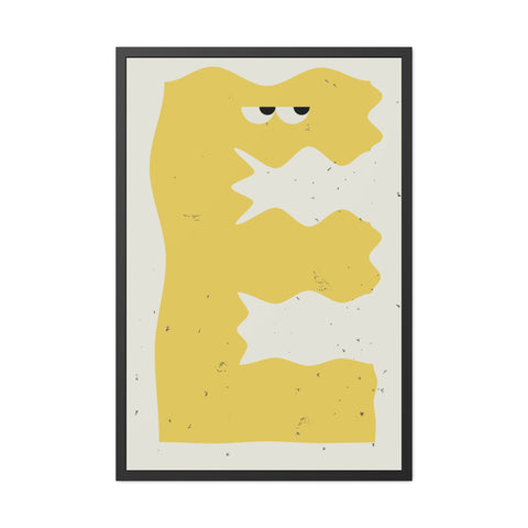 Lettermon E - Whimsical Framed Poster - Abstract Yellow Character Art for Home Decor