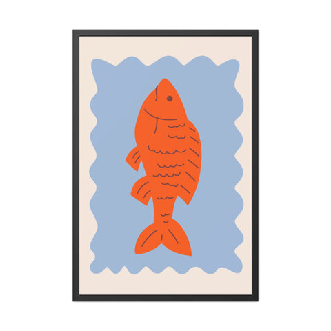 Whimsical Red Fish Art Print - Framed Poster Decor for Aquatic Lovers