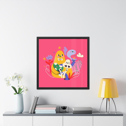 Fun Land 1 - Whimsical Framed Poster - Colorful Character Art for Cheerful Spaces