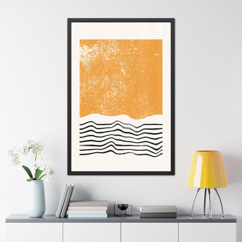 Ink Block 4 - Modern Framed Art Poster: Abstract Orange Waves Decor