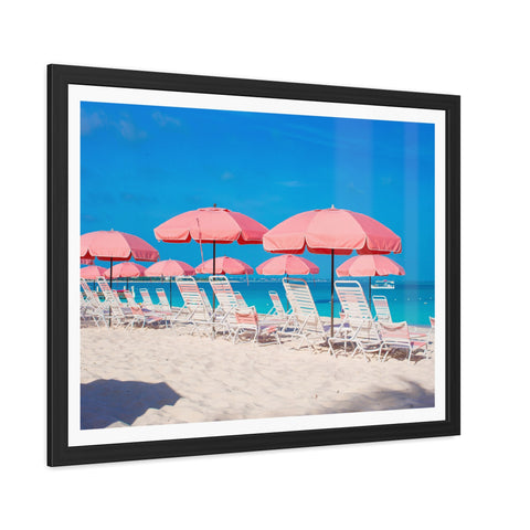 Pink Umbrellas - Beach Vibes Framed Poster - Tropical Umbrellas Art for Home Décor