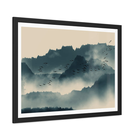 Foggy Morning 2 - Serene Mountain Landscape Framed Poster - Nature Wall Art for Tranquil Spaces